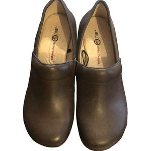 JBU Womens 8M Jambu Designs Brown Leather Slip on Clogs Work Shoes